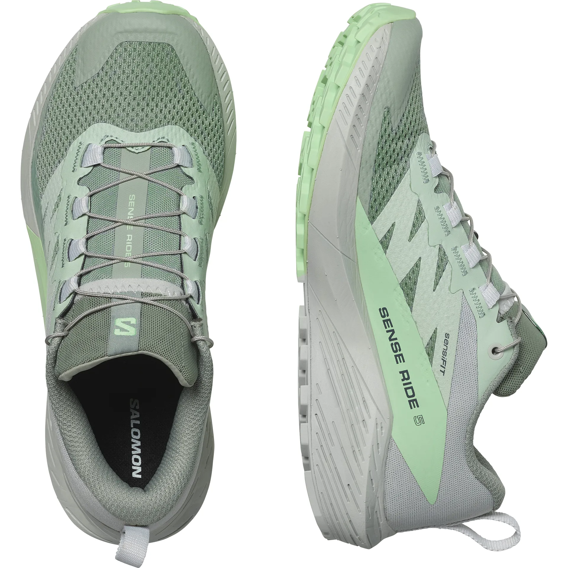 Salomon Womens Sense Ride 5 Lily Pad/Metal/Green Ash